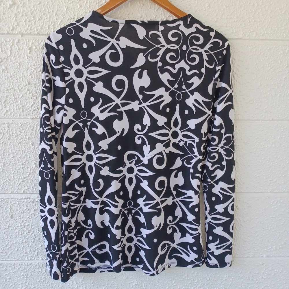 Narciso Rodriguez for DesigNation Black White Scroll Print Asymmetrical Top M - Picture 3 of 10